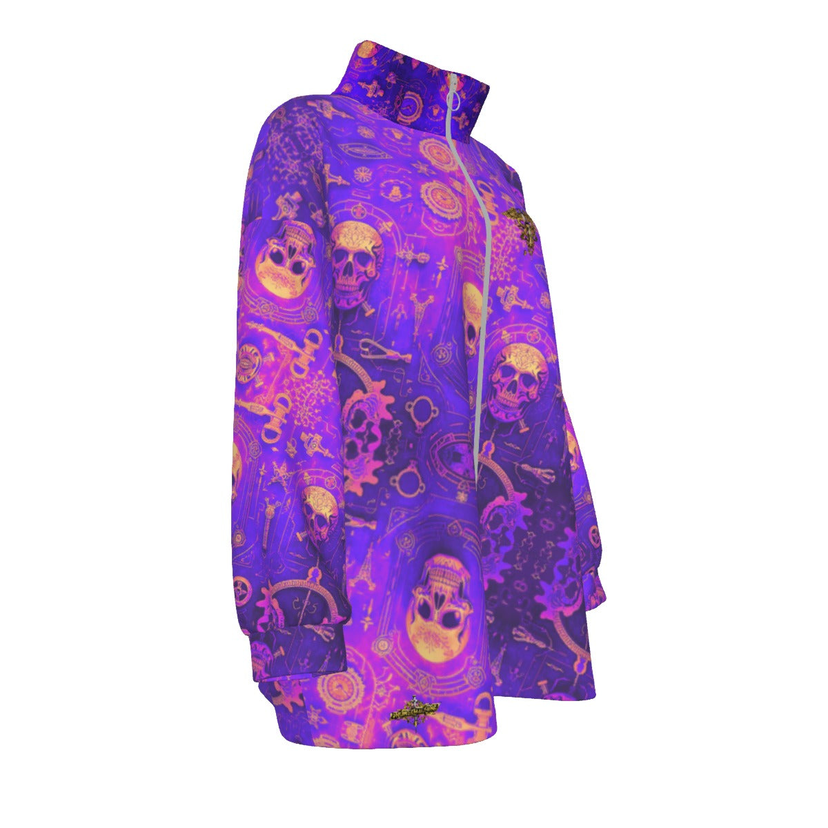All-Over Print Unisex Borg Fleece Stand-up Collar Coat With Zipper Closure(Plus Size)