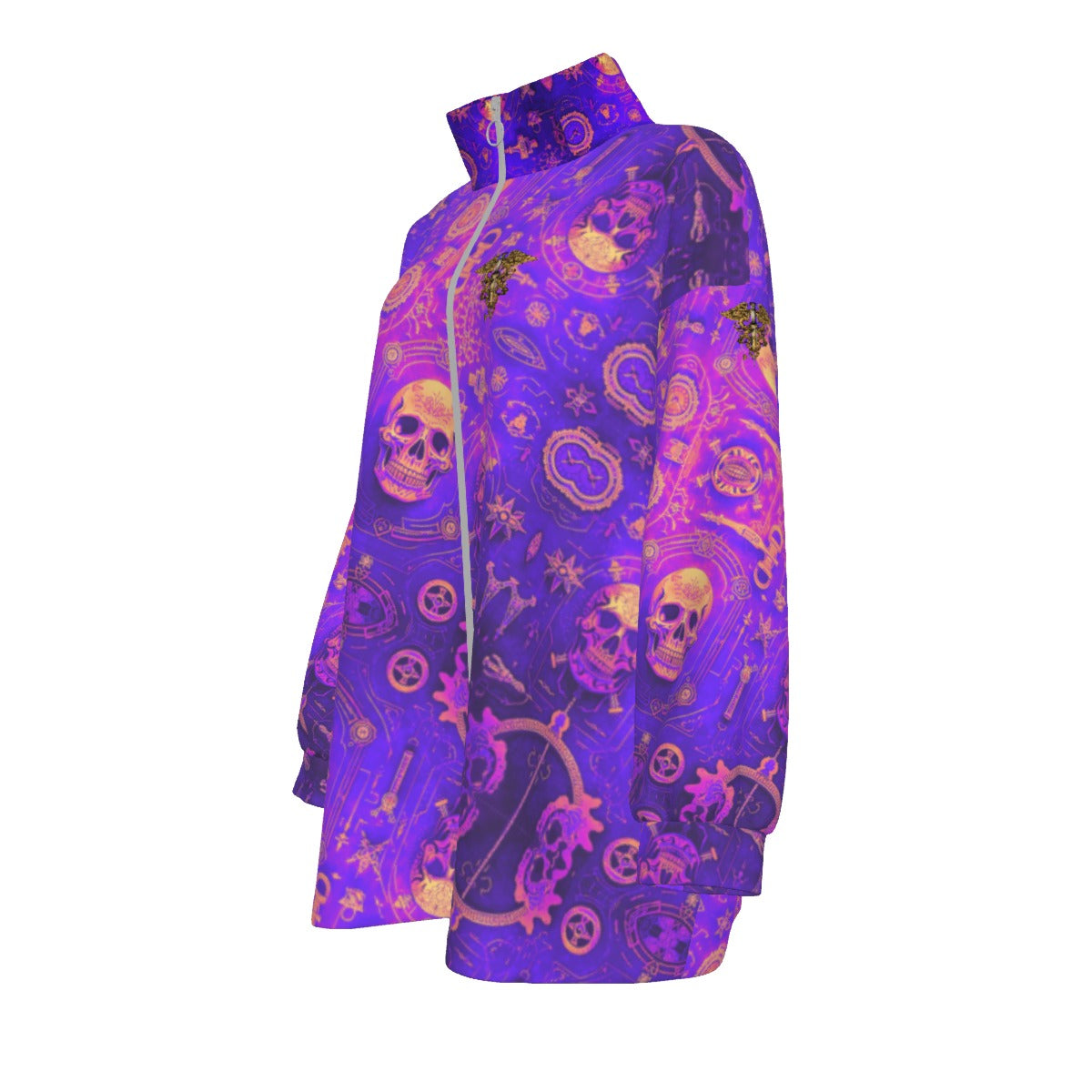 All-Over Print Unisex Borg Fleece Stand-up Collar Coat With Zipper Closure(Plus Size)