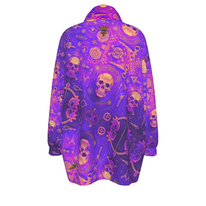 All-Over Print Unisex Borg Fleece Stand-up Collar Coat With Zipper Closure(Plus Size)