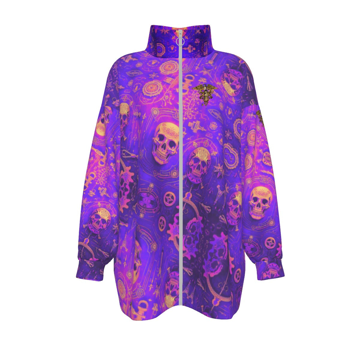 All-Over Print Unisex Borg Fleece Stand-up Collar Coat With Zipper Closure(Plus Size)
